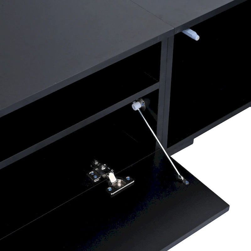 Meuble TV noir de 82,6 pouces avec portes à ouverture par pression et éclairage LED pour téléviseurs de 90 pouces