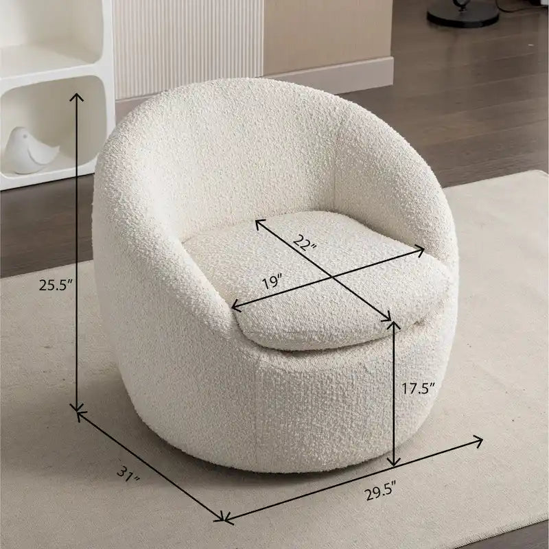 Fauteuil tonneau 31 bouclé blanc crème avec base pivotante