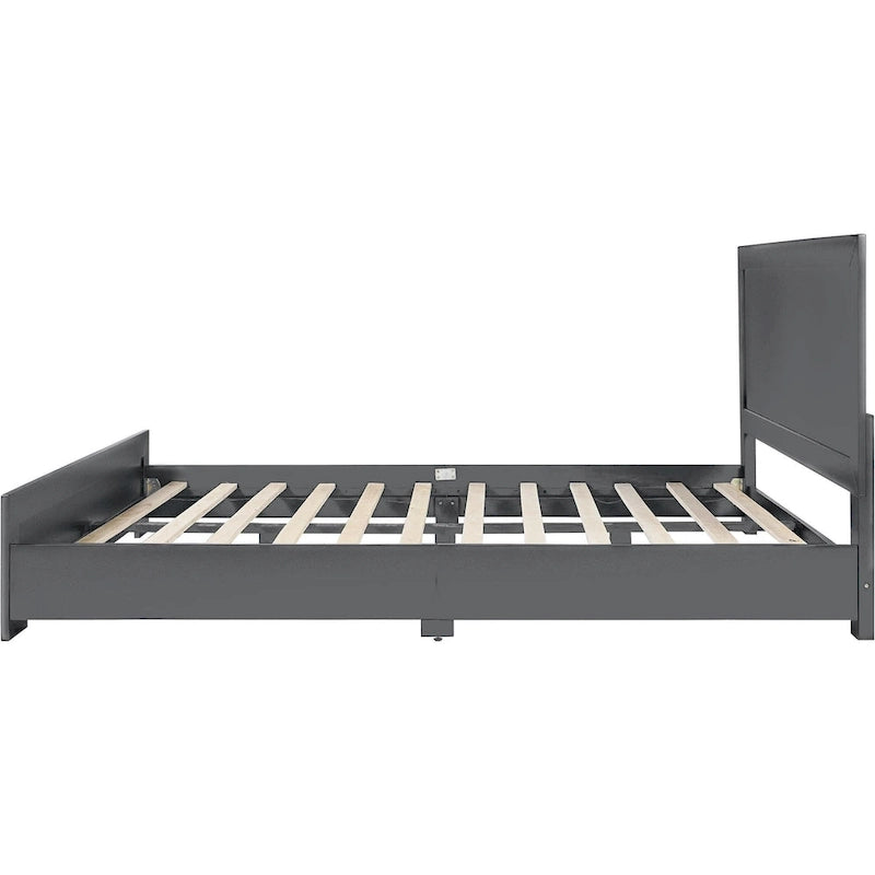 Cadre de lit queen en bois à panneaux incrustés gris HomeRoots