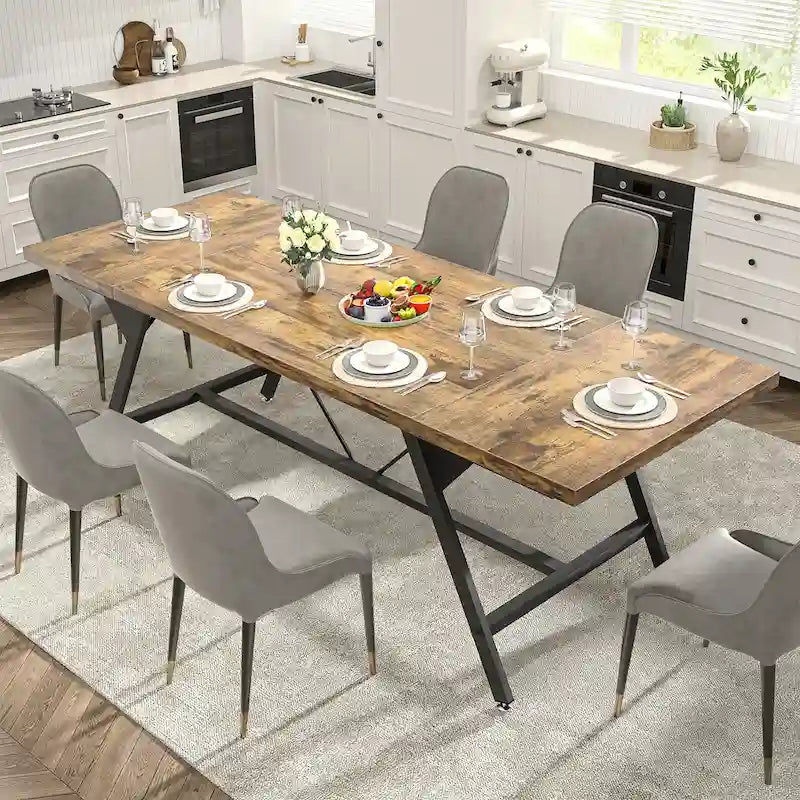 Table de salle à manger de style campagnard pour 8 personnes, table de cuisine rectangulaire en bois de 180 cm (70,8 pouces).