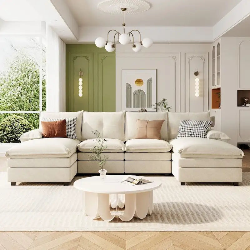 Canapé d'angle moderne en chenille en forme de U avec coussins d'accoudoirs réglables pour salon