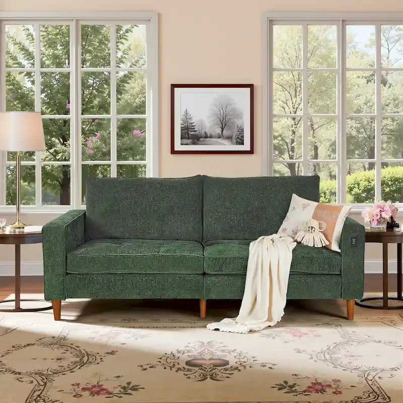 Canapé deux places moderne de 82,68 pouces (210 cm) en chenille avec ports USB pour votre salon.