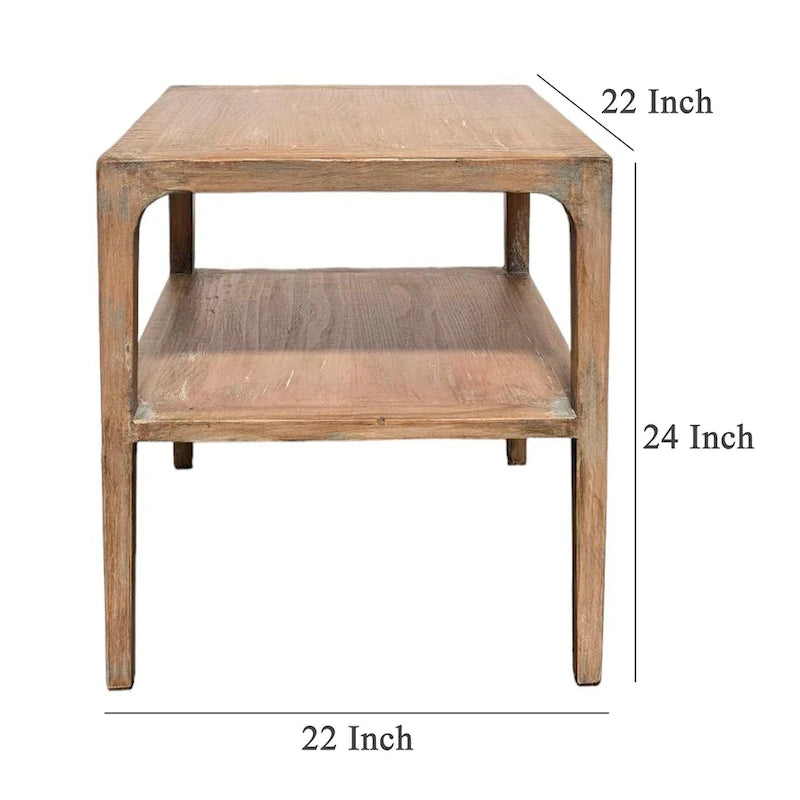 Table d'angle Tuley, étagère de rangement, pin gris, 56 cm de côté