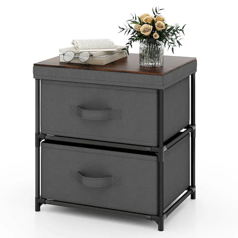 Table de chevet Gymax 2PCS 2 tiroirs, commode, organisateur de rangement en tissu