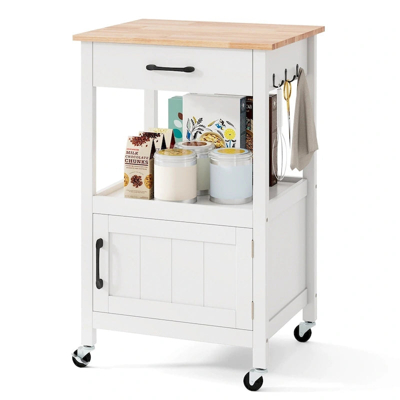 Îlot de cuisine mobile Gymax Small Kitchen Island sur roulettes, porte de grange