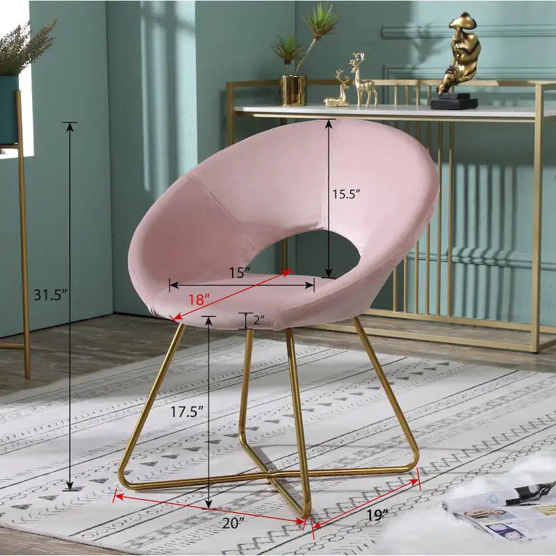 Fauteuil d'appoint moderne rose de 28 pouces, revêtu de polyester, avec base à finition dorée et pieds traîneaux en métal