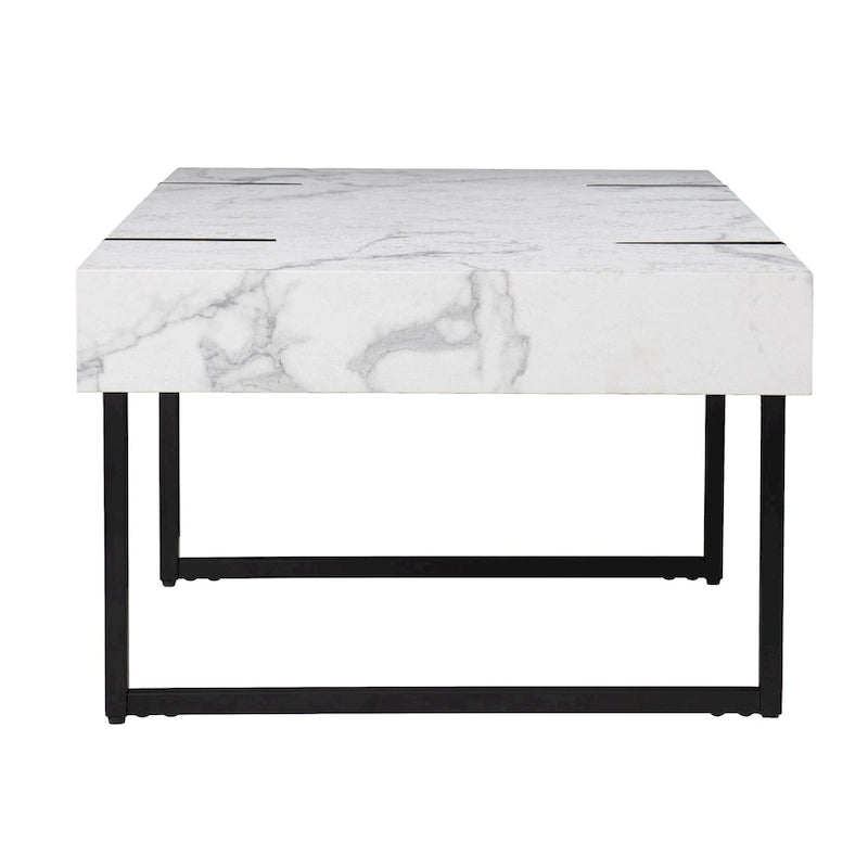 Table basse rectangulaire HomeRoots 43 en faux marbre blanc et métal - 43,25