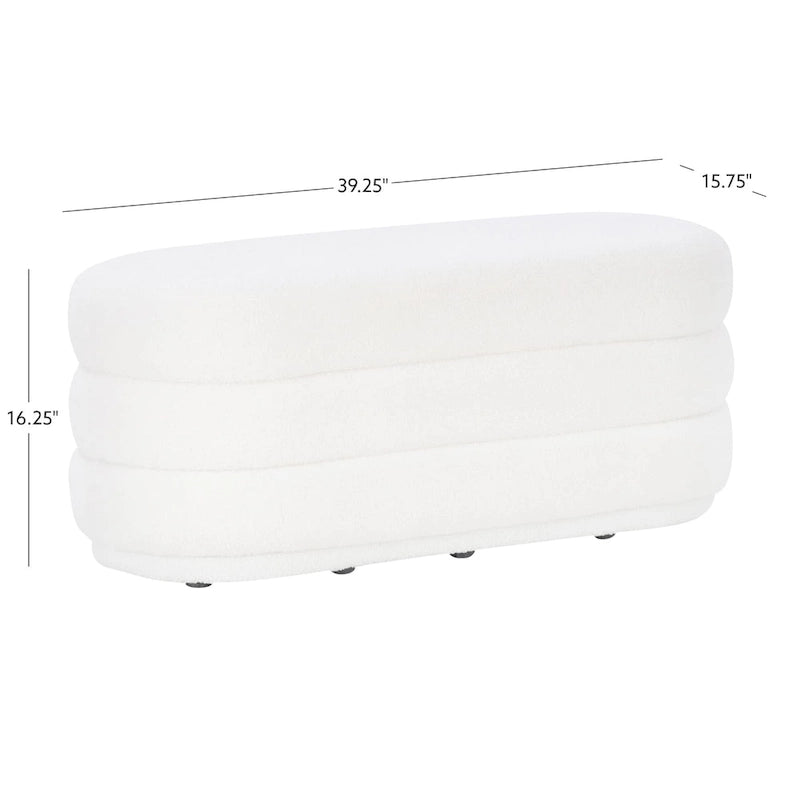 Pouf oblong blanc Halley en sherpa