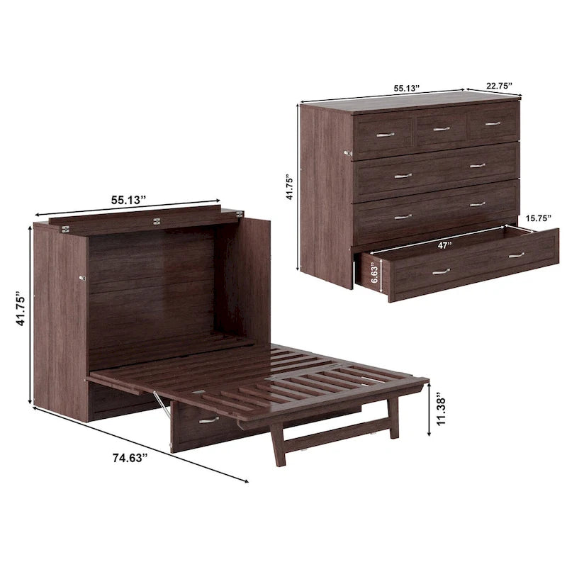 Commode lit escamotable Northfield avec matelas, couleur ambre brûlé