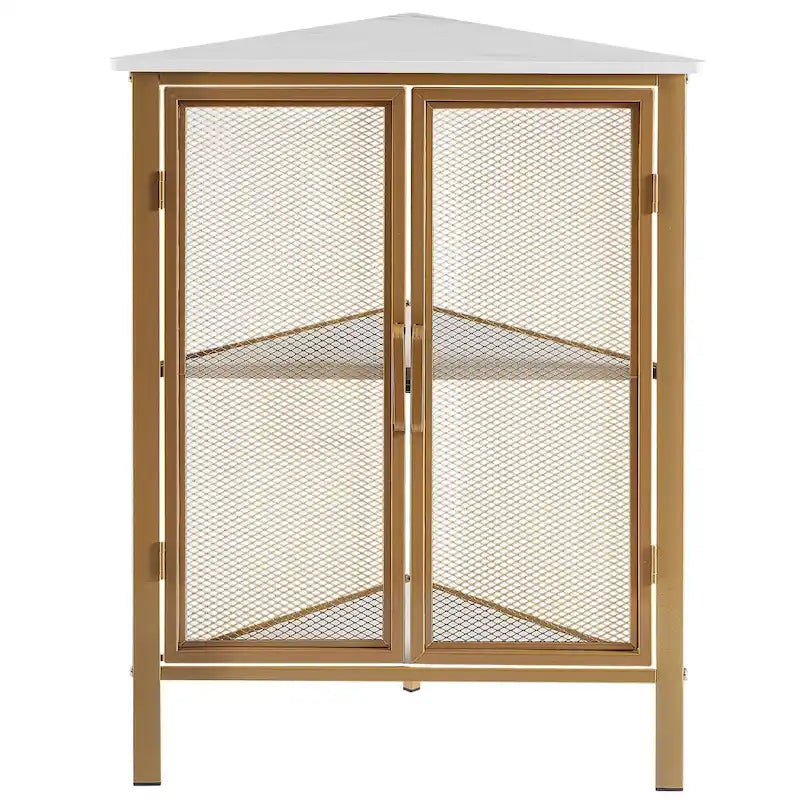 Table d'angle triangulaire de style industriel avec armoire de rangement à double porte et à 3 niveaux