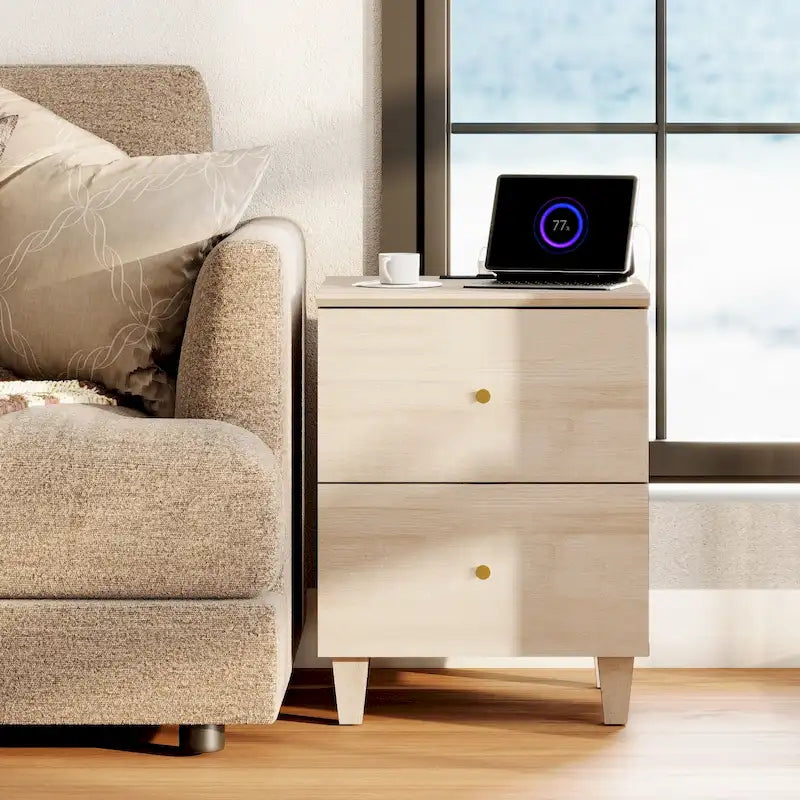 Table d'appoint WAMPAT avec station de recharge et 2 tiroirs pour salon