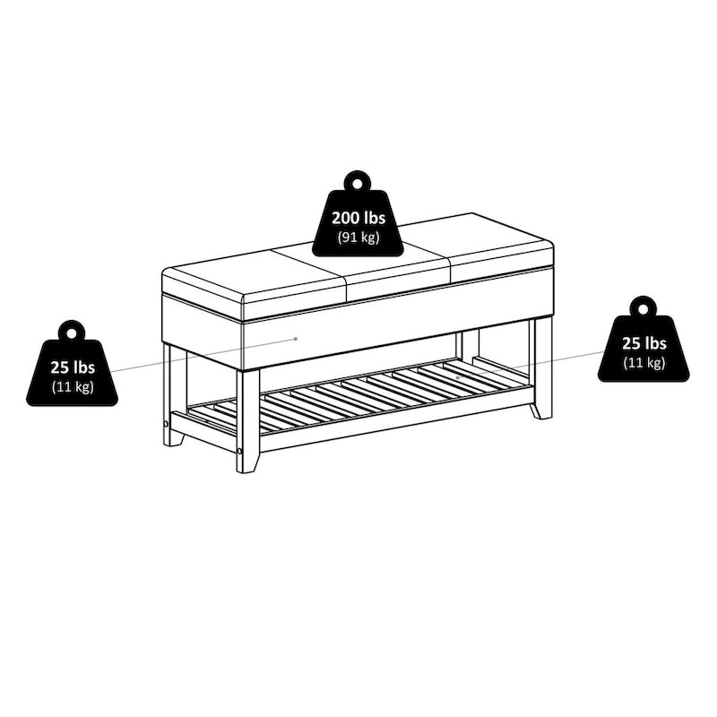 Coffre de rangement Monza avec banc intégré, couleur expresso et noyer - 42,52 cm (L) x 15,75 cm (P) x 20,47 cm (H)