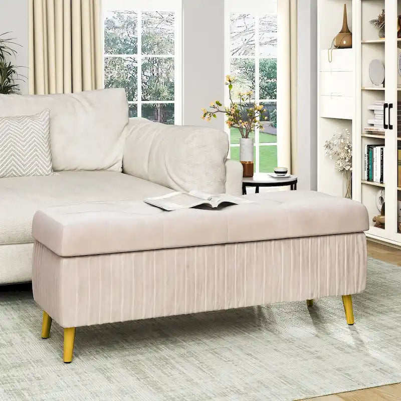 Banc coffre ottoman capitonné moderne, recouvert de velours avec boutons, idéal pour la chambre, le salon ou l'entrée.