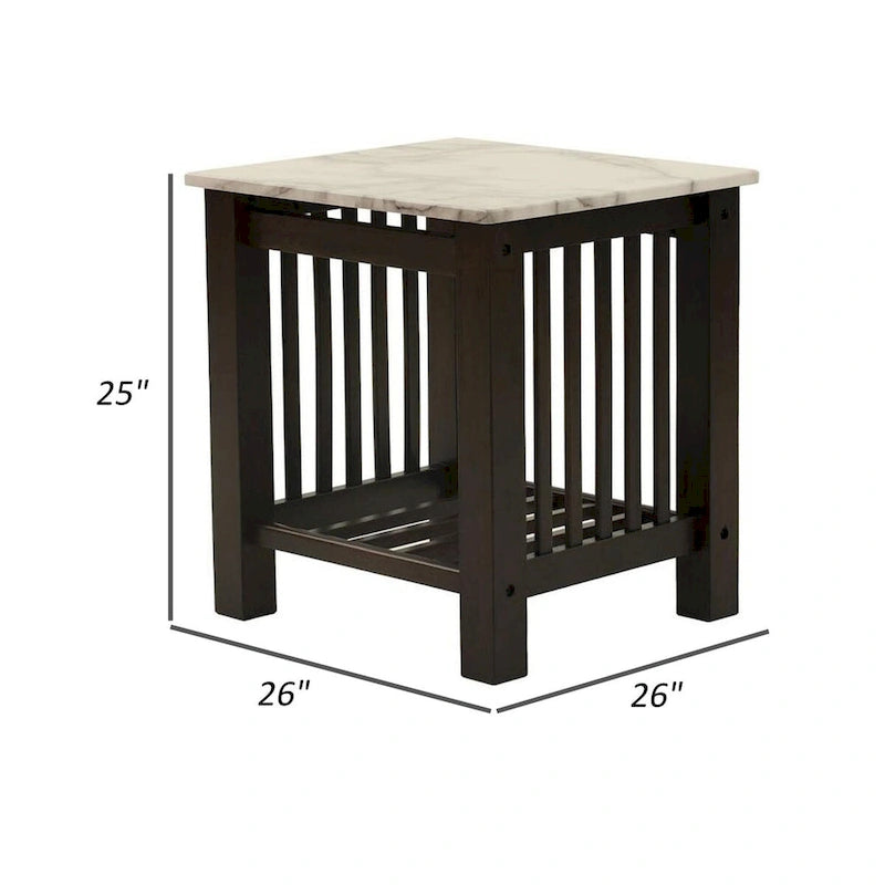 Table d'appoint Moen 53 cm, imitation marbre blanc, étagère inférieure, bois noir