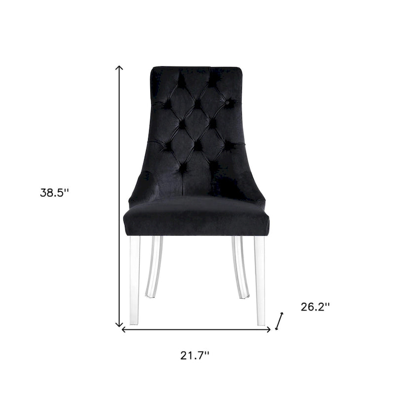 Ensemble de deux chaises de salle à manger HomeRoots capitonnées en velours noir et transparent