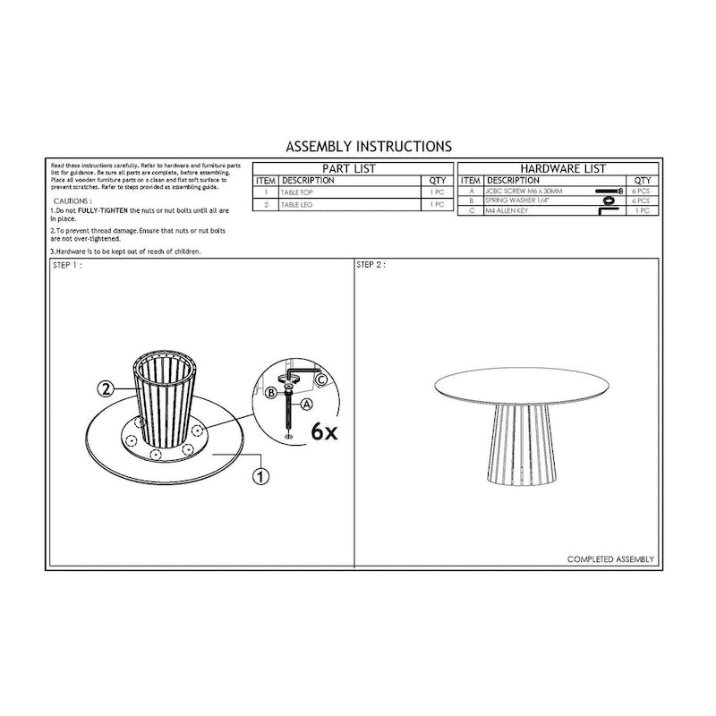 Table de salle à manger ronde Cid Xeu de 137 cm (54 pouces), placage noyer, pied central à lattes