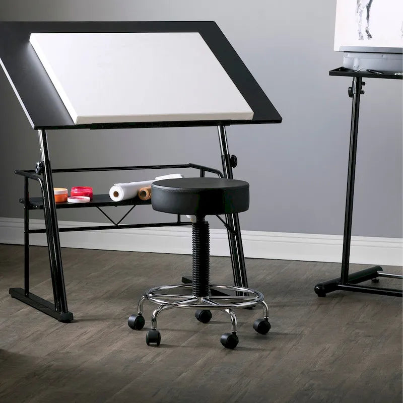 Tabouret Calico Designs rembourré, à roulettes et réglable en hauteur avec repose-pieds