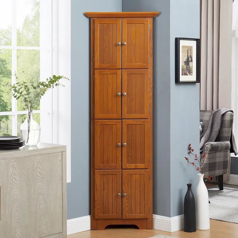 Armoire de rangement d'angle de cuisine de style campagnard à 4 niveaux et 72 pouces, avec 8 portes, haute armoire de rangement et étagères réglables