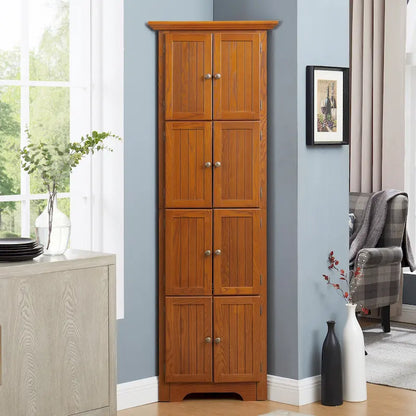 Armoire de rangement d'angle de cuisine de style campagnard à 4 niveaux et 72 pouces, avec 8 portes, haute armoire de rangement et étagères réglables