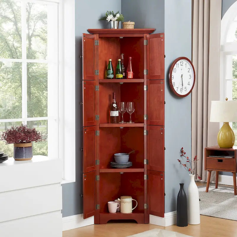 Armoire de rangement d'angle de cuisine de style campagnard à 4 niveaux et 72 pouces, avec 8 portes, haute armoire de rangement et étagères réglables