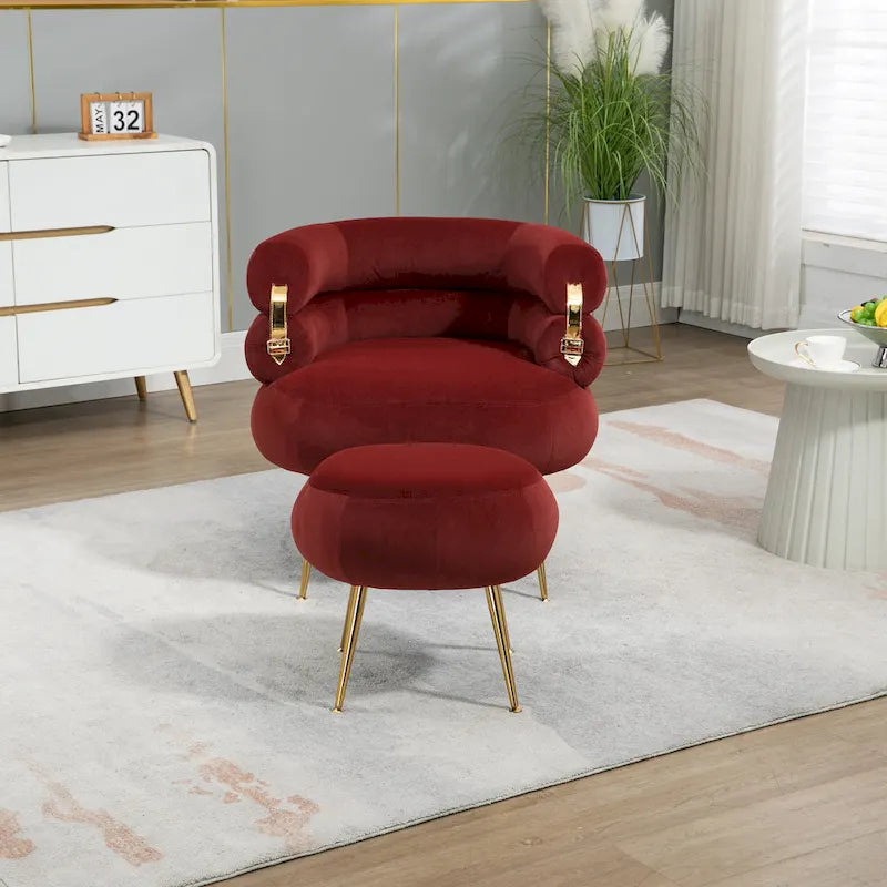 Fauteuil moderne rouge vin de 74 cm (29,1 pouces) avec repose-pieds