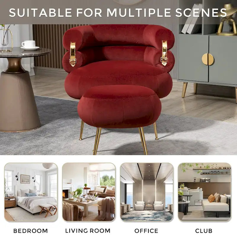 Fauteuil moderne rouge vin de 74 cm (29,1 pouces) avec repose-pieds