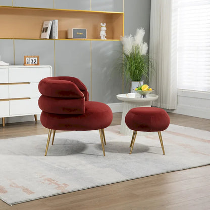 Fauteuil moderne rouge vin de 74 cm (29,1 pouces) avec repose-pieds