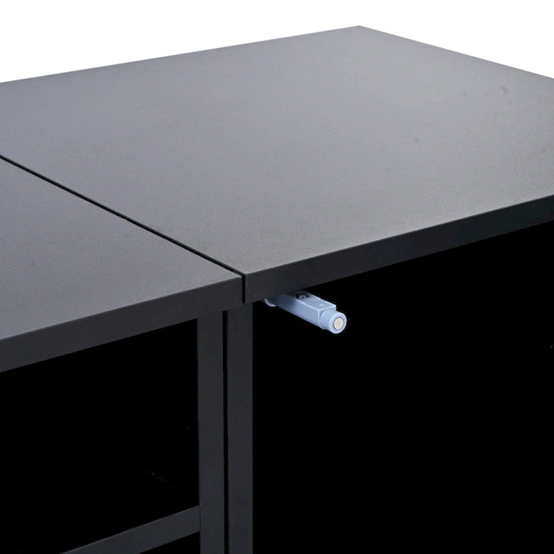 Meuble TV noir de 82,6 pouces avec portes à ouverture par pression et éclairage LED pour téléviseurs de 90 pouces