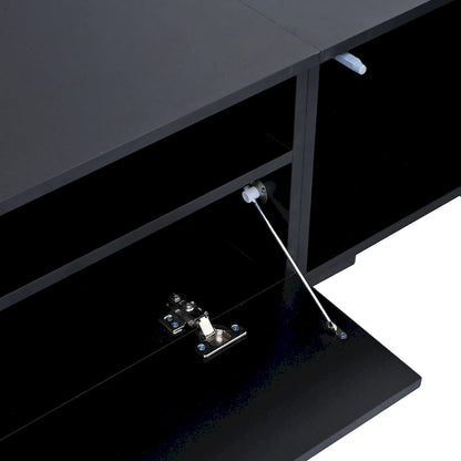 Meuble TV noir de 82,6 pouces avec portes à ouverture par pression et éclairage LED pour téléviseurs de 90 pouces
