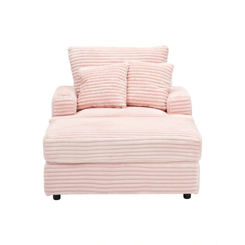Fauteuil une place en velours côtelé rose 39,37 avec repose-pieds et porte-gobelet
