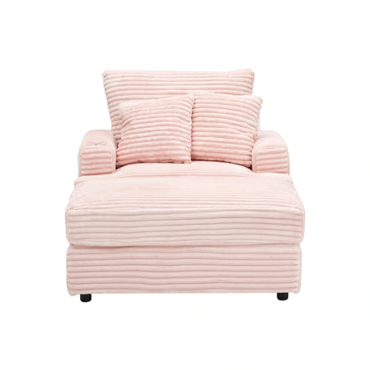 Fauteuil une place en velours côtelé rose 39,37 avec repose-pieds et porte-gobelet