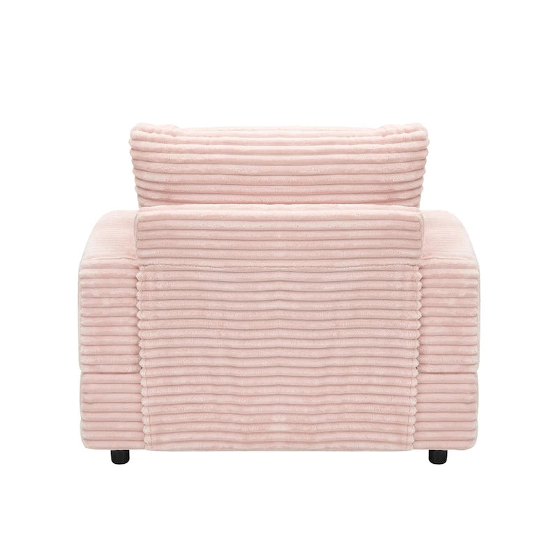 Fauteuil une place en velours côtelé rose 39,37 avec repose-pieds et porte-gobelet