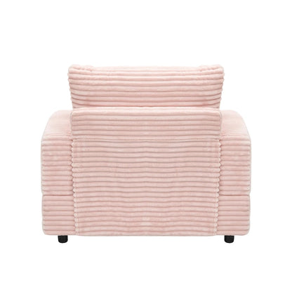 Fauteuil une place en velours côtelé rose 39,37 avec repose-pieds et porte-gobelet