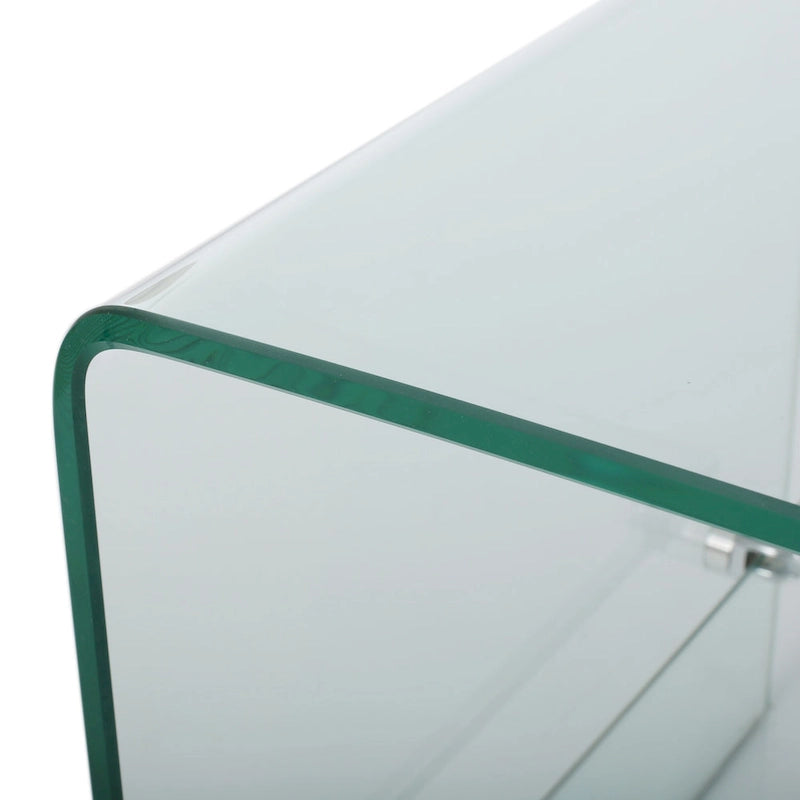 Meuble TV transparent de 39,37 pouces avec dos ouvert et étagère en verre pour téléviseurs jusqu'à 39 pouces.