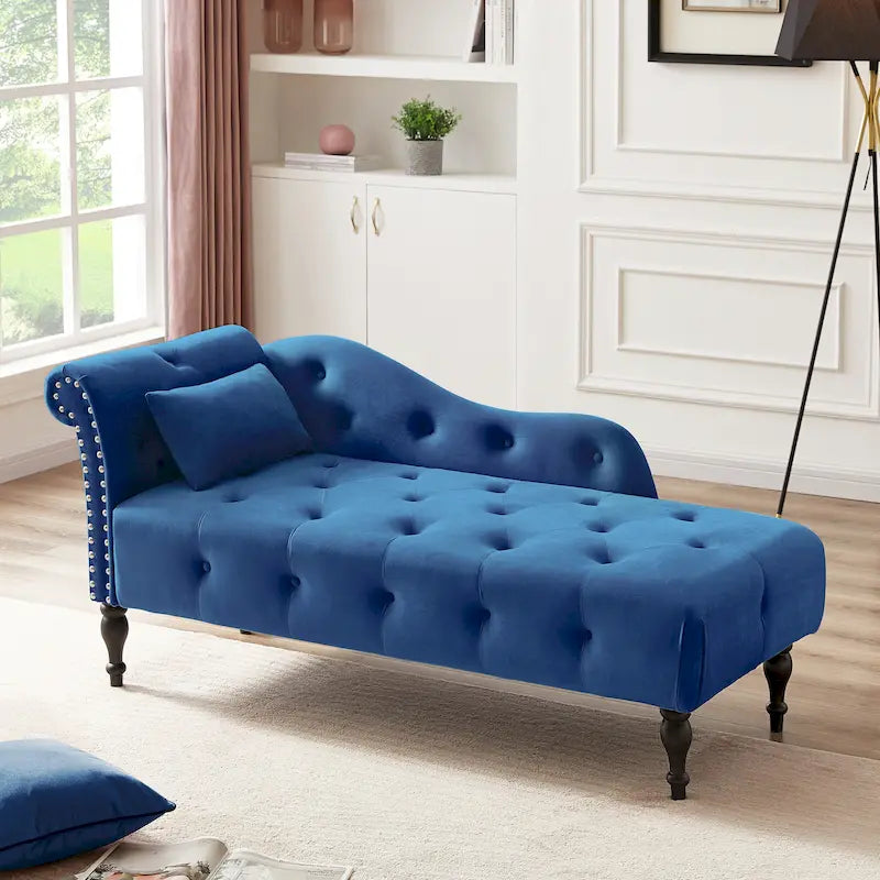 Chaise longue capitonnée en velours 60,6 cm avec clous décoratifs