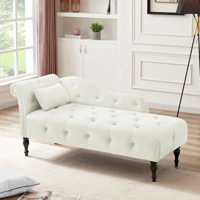 Chaise longue capitonnée en velours 60,6 cm avec clous décoratifs