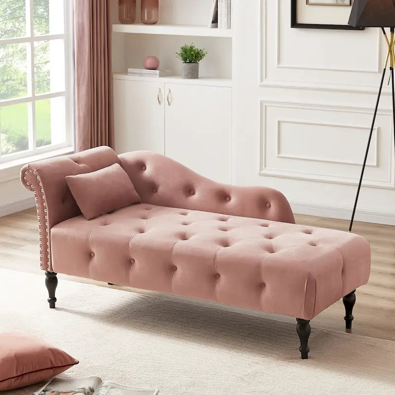 Chaise longue capitonnée en velours 60,6 cm avec clous décoratifs