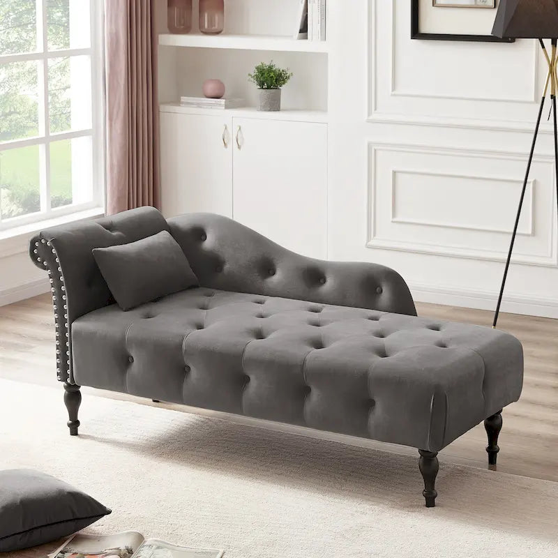 Chaise longue capitonnée en velours 60,6 cm avec clous décoratifs