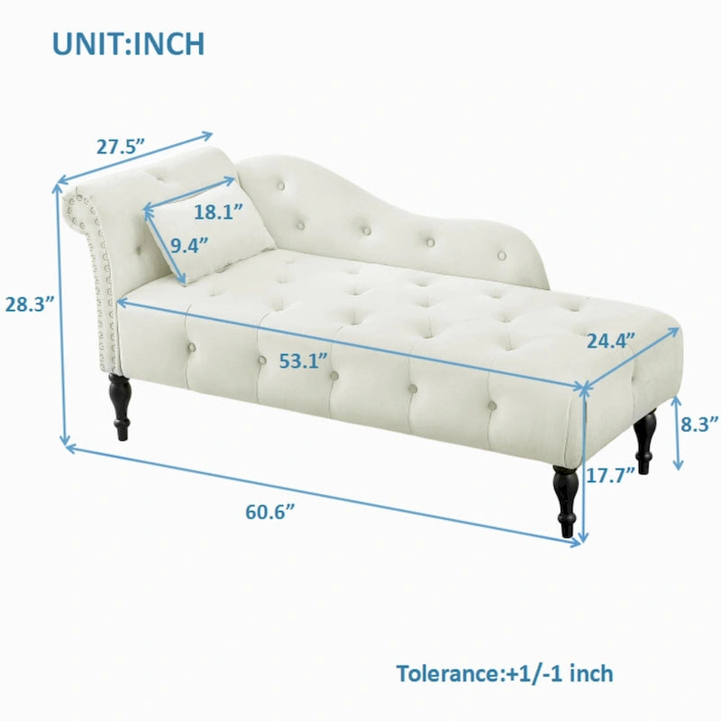 Chaise longue capitonnée en velours 60,6 cm avec clous décoratifs
