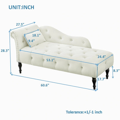 Chaise longue capitonnée en velours 60,6 cm avec clous décoratifs