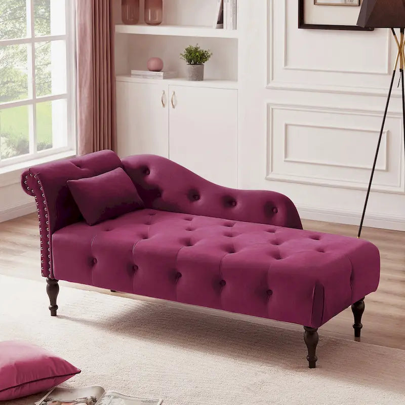 Chaise longue capitonnée en velours 60,6 cm avec clous décoratifs
