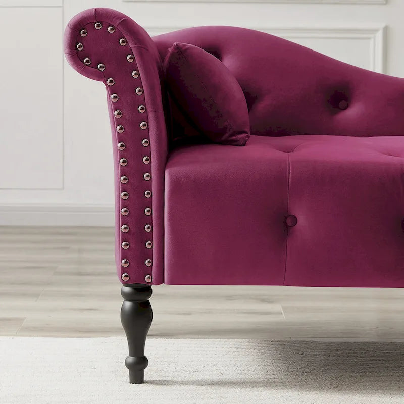 Chaise longue capitonnée en velours 60,6 cm avec clous décoratifs
