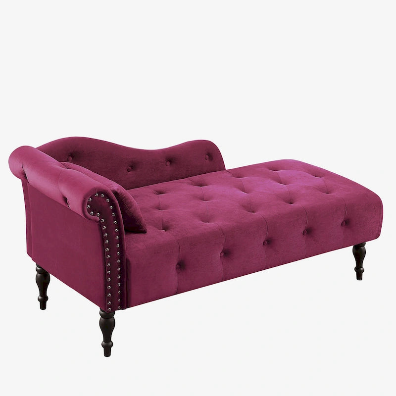 Chaise longue capitonnée en velours 60,6 cm avec clous décoratifs