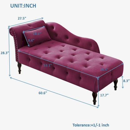 Chaise longue capitonnée en velours 60,6 cm avec clous décoratifs