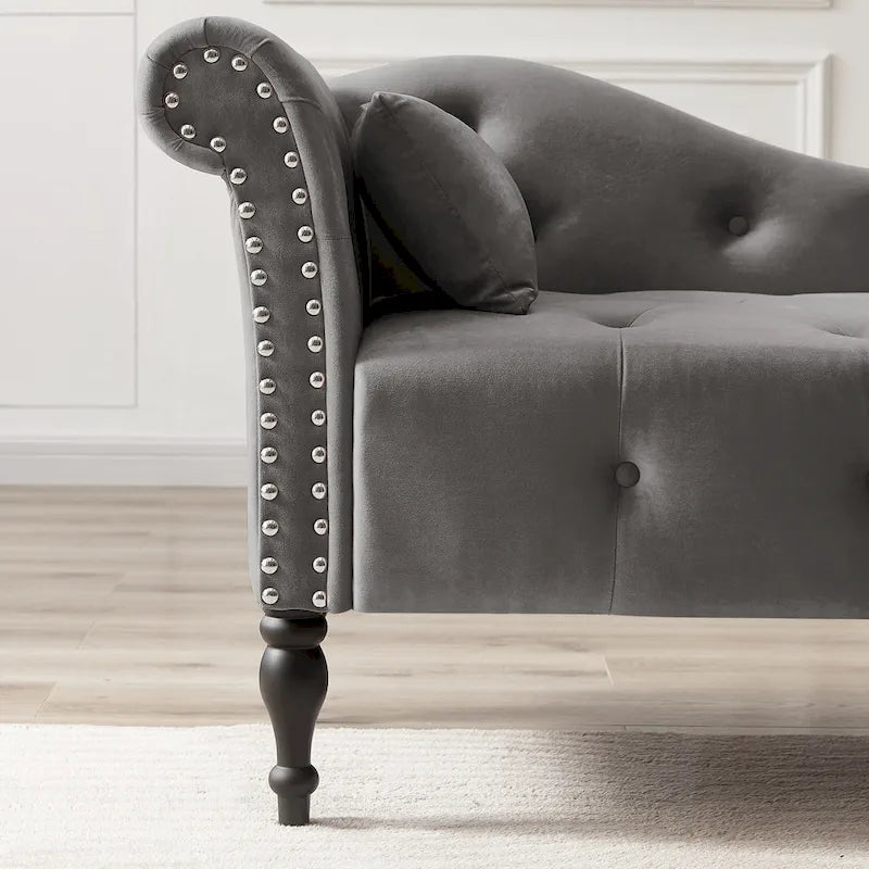Chaise longue capitonnée en velours 60,6 cm avec clous décoratifs