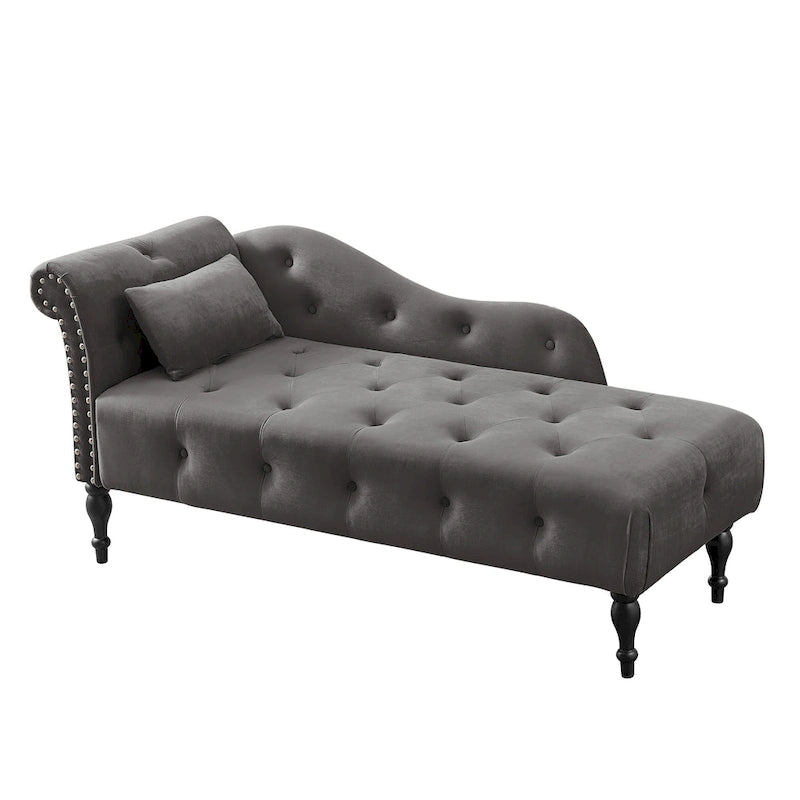 Chaise longue capitonnée en velours 60,6 cm avec clous décoratifs