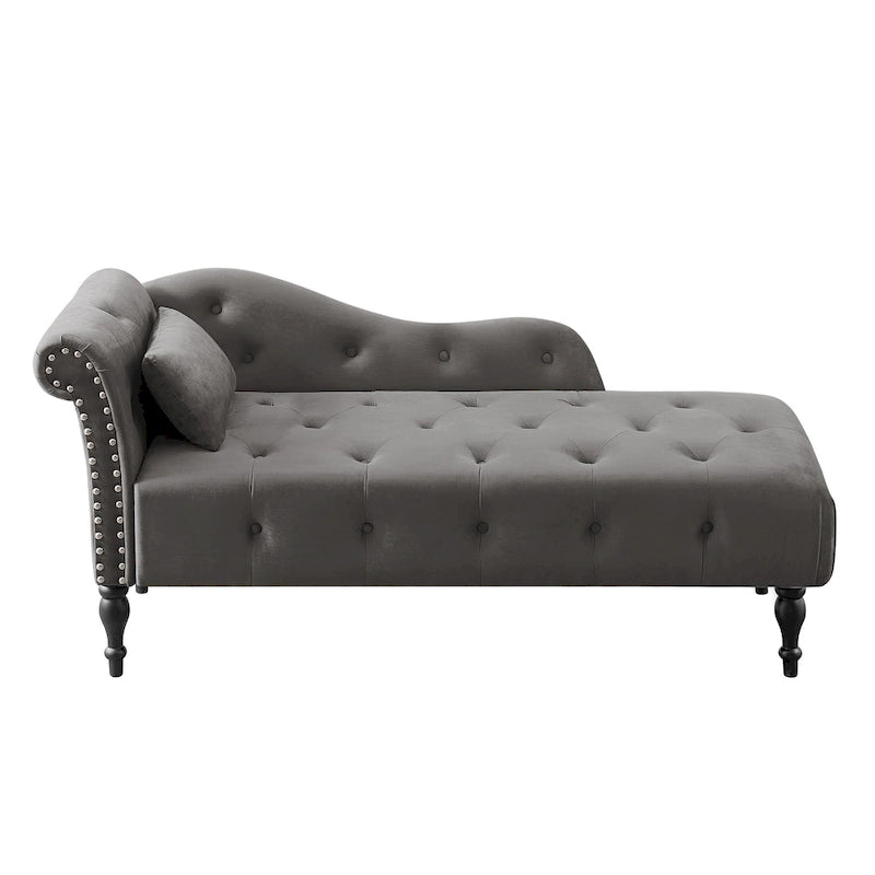 Chaise longue capitonnée en velours 60,6 cm avec clous décoratifs