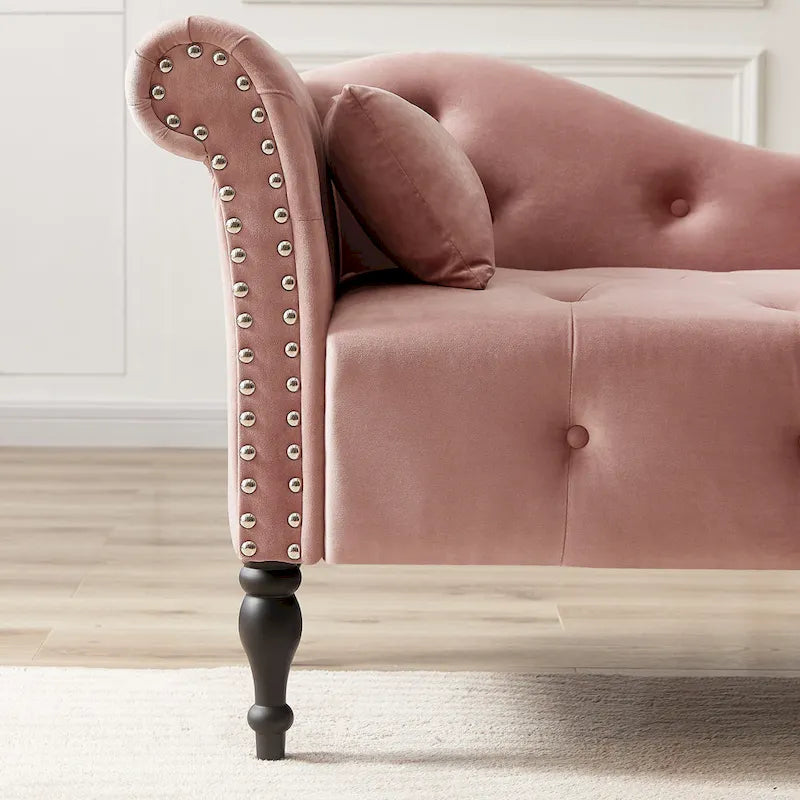 Chaise longue capitonnée en velours 60,6 cm avec clous décoratifs