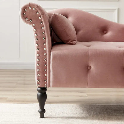 Chaise longue capitonnée en velours 60,6 cm avec clous décoratifs