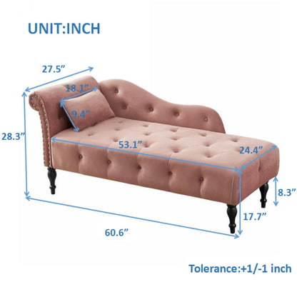 Chaise longue capitonnée en velours 60,6 cm avec clous décoratifs